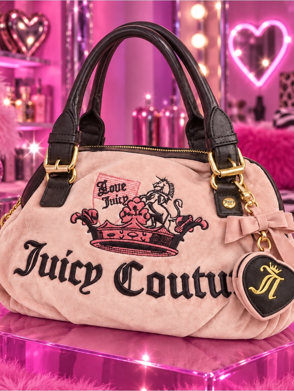 Juicy Couture Pink Velour Crown Satchel Bag Y2K NWT